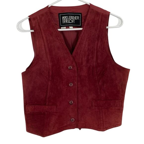 Vintage Leather Red Suede Button Western Vest Women’s Size Large - Picture 1 of 7